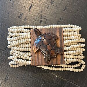 Wooden Beaded Turtle Multistrand Beach Beachy Bracelet